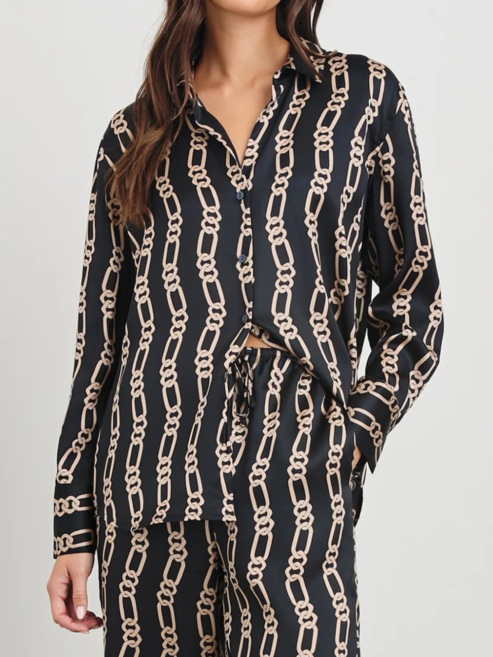 Rails Women M Black Gold Link Satin Long Sleeve Button Down Ledger Shirt